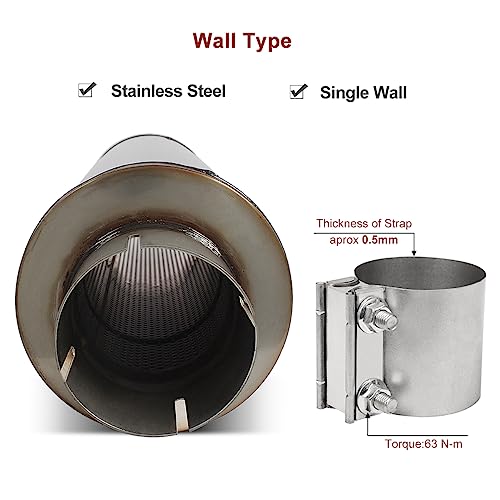 4" Inlet Diesel Exhaust Muffler 7" X 24" Body 30" Whole Length Stainless Steel Welded On Resonator Muffler With 4.0 Inch Exhaust Clamp - Stainless Steel Butt Joint Band Clamp Sleeve Coupler (2Pcs) #TOP2