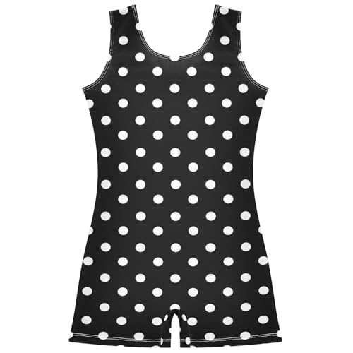 Aflyko Little Girl Gymnastics Leotard with Shorts Polka Dots Black White One Piece Activewear Soft Stretchy Tank Tops Fun Fashion Dance Outfit 7-8T