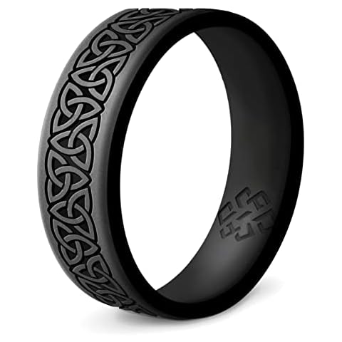 Knot Theory Trinity Silicone Ring for Men and Women - Dark Silver Size 10 Wedding Band, Sports Activities, Breathable Comfort Fit 6mm Bandwidth Cover