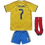 WINKIZIL Colombia Diaz Home #7 Football Soccer Kids Jersey Shorts Socks Set Youth Sizes (Yellow, 16)