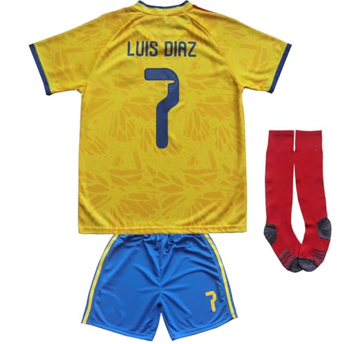 WINKIZIL Colombia Diaz Home #7 Football Soccer Kids Jersey Shorts Socks Set Youth Sizes (Yellow, 26)