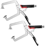 JEUIHAU 2 PCS 15 Inches C Clamp Locking Pliers, Adjustable Fast Release Welding Pliers, Heavy Duty C-Clamp with Swivel Pads and TPR Handle, 6.7 Inches Max Jaw Opening, Chrome