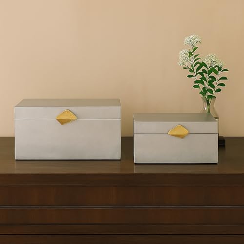 Vintiquewise Set of 2 Decorative Wooden Storage Boxes with Gold Accent – Boxes for Keys, Jewelry, Makeup, Accessories, Crafts, Gadgets, Home Office, Living Room, Bedroom & Entryway Décor, White by Vintiquewise - Image 3