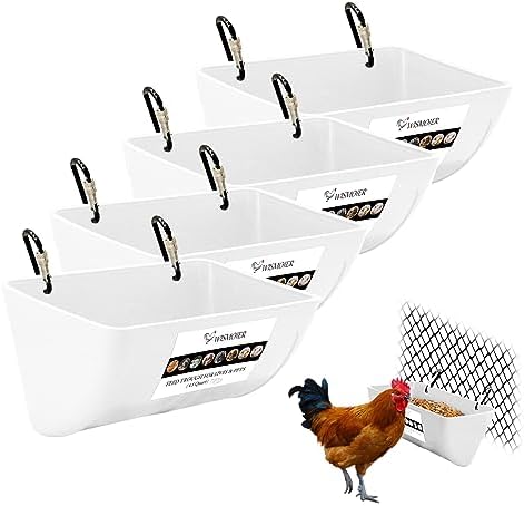 4 Pack Hanging Chicken Feeder Troughs With Clips - Plastic Feed/Water Container For Poultry & Small Livestock