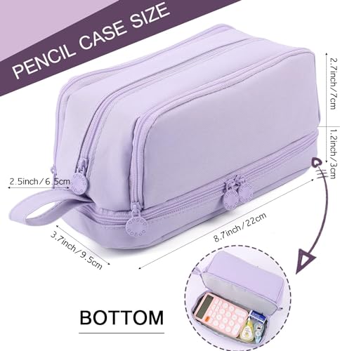 Image of Large Capacity Pencil Case 3 Compartments, Pencil Case with Zipper Portable Handle, Aesthetic Pencil Pouch Stationery Organizer for Office College School Teen Girl Boy (3 Compartments-Purple)