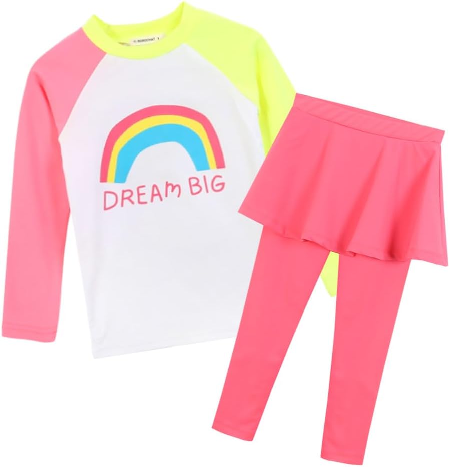 Kids Long Sleeve Rash Guard UV Sun Protection Swim Shirt Toddler Quick-Dry Swimwear for Little Girls Ages 3-9