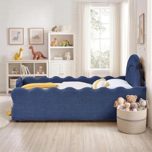Image of Full Bed Frame for Kids, Floor Platform Bed Dinosaur, Blue