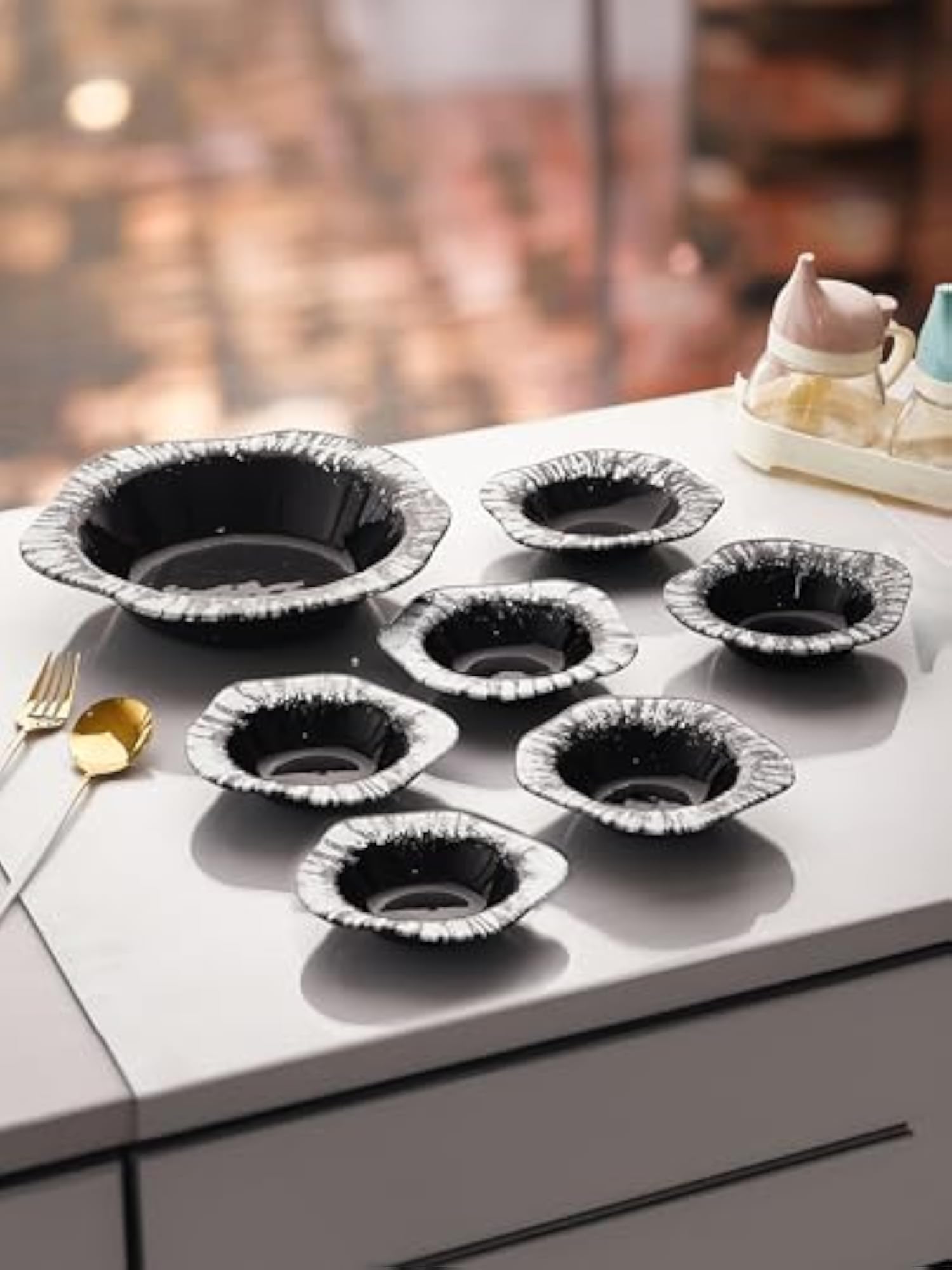 Black & Silver Glass Pudding Set Pack of 7