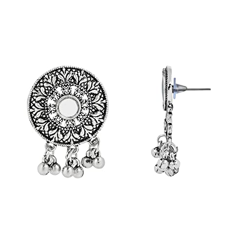 I Jewels Antique Silver Oxidized Ethnic Indian Wedding Bollywood Afghani Choker Necklace Jewellery With Earrings Set for Women (MC140-5OX)4