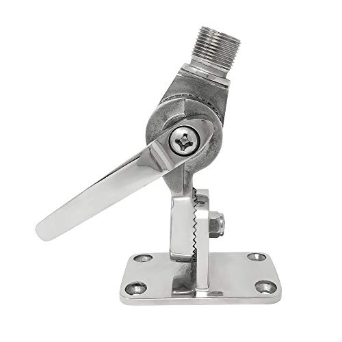 Image of Fishmaster Boat Ratchet Mount Antenna Base for GPS, FM, AM, UHF, VHF - 1 inch-14 inch Male Threads, Dual Axis Adjustment, Marine Grade Stainless Steel
