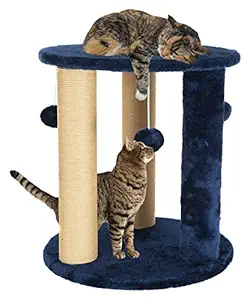 Callas Round Cozy Cat Condo | Cat Tree with Sisal Scratching Posts, Dangling Ball | Cat Tower Furniture Kitty Activity Centre Kitten Play House (Height-16.9 Inch |Code-302-Blue)