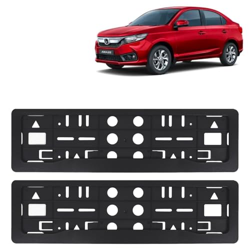 Image of KINGSWAY Amaze Car Number Plate Frames for All 2023 Onwards Models of Honda Car Registration Plate Holders, Black Licence Plate Covers (Front and Rear), Universal Size 51.5 x 14.5 cm