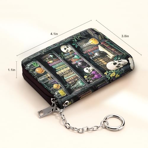 Image of Mayski Credit Card Holder, Zipper Credit Card Wallet for Women, Small Accordion Card Cases Holder, KeyChain Wallet, Business Card Holder(Bookshelf 01)