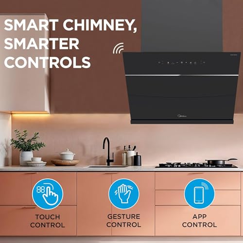Image of Midea 90 cm 1800 m3 /hr BLDC, Filter-less, Wi-Fi enabled, intelli- Autoclean, 9 speed kitchen Chimney with 3 Yrs Product and 12 Yrs Motor Warranty, Free Installation Kit (Magnus Auto Clean), Black