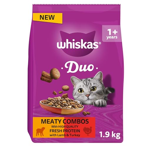 WHISKAS DUO Adult Dry Cat Food 1.9kg Meaty Combos (Pack of 4)
