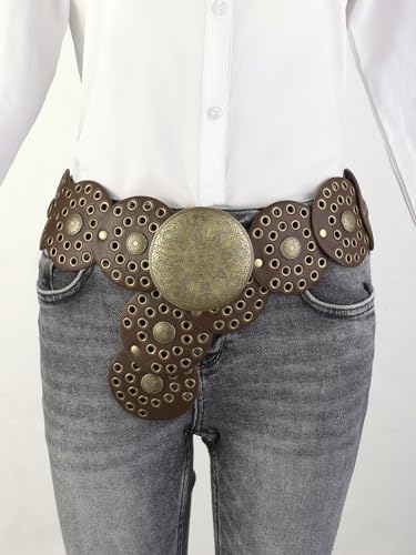 Floerns Women's Metal Hollow Out Wide Disc Belt Cowboy Western Vintage Buckle Belt3