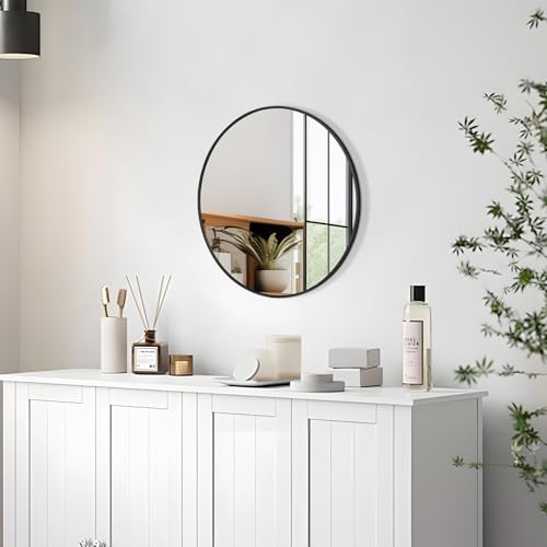 PUZONJIG Circle Mirror 16 Inch Black Round Bathroom Mirror Round Bathroom Mirror Circle Mirrors for...