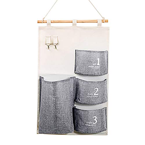Sac de rangement mural en coton et lin 35x58 cm pour clés et lunettes