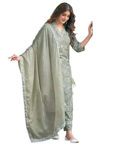 Image of SIRIL Women's Rayon Blend Floral Printed Straight Kurta Pant with Dupatta Set