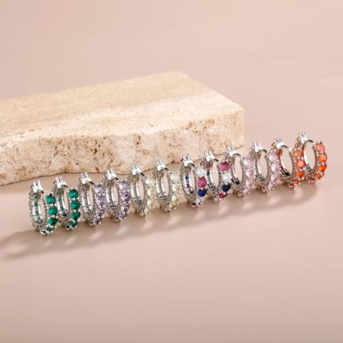 TOPGRILLZ Hoop Earrings for Women - Silver Chunky Huggie Earrings Pink & Green 5A+Cubic Zirconia Cartilage Earrings Jewelry For Women4