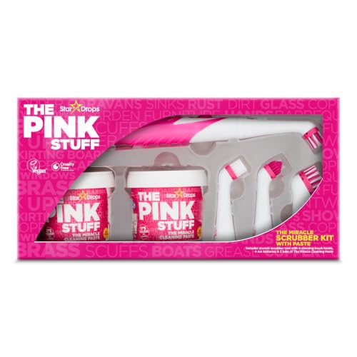 Stardrops - The Pink Stuff The Miracle Scrubber Kit 2 Dosen der Miracle Reinigungspaste mit elektrischem Schrubber und 4 Reinigungsbürstenköpfen