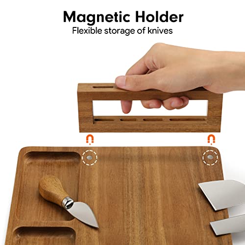 Easoger Acacia Cheese Board and Knife Set 14” x 11” Large Charcuterie