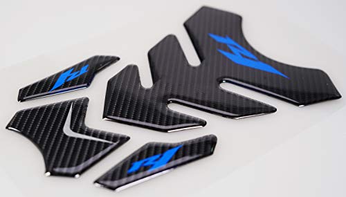 Revsostar 5D Real Carbon, Motorcycle Gas Tank Protector, Tank Pad Sticker, Tank Cap, Fuel Cap Decal, Triple Tree Front End Upper For Yzr1 04-06(Blue) #TOP4
