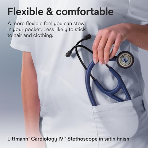 Image of 3M Littmann Cardiology IV Stethoscope, 6242C, 27 inch Navy Blue Satin Finish Tube for Added Comfort, Flexibility and Cleanability, Stainless Steel High Polish Rainbow Chestpiece