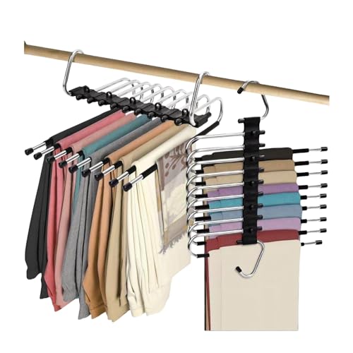 Trrcylp 2pack 9 Layer Collapsible Pants Hangers Space Saving Trousers Hangers Multifunctional Pants Rack Hanger for Wardrobe Trousers Scarf Jeans (Black) - Image 3
