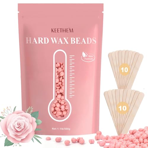 Hard Wax Hair Removal Beads - Painless Waxing for Sensitive Skin, Full Body Wax Beans with 20 Sticks...