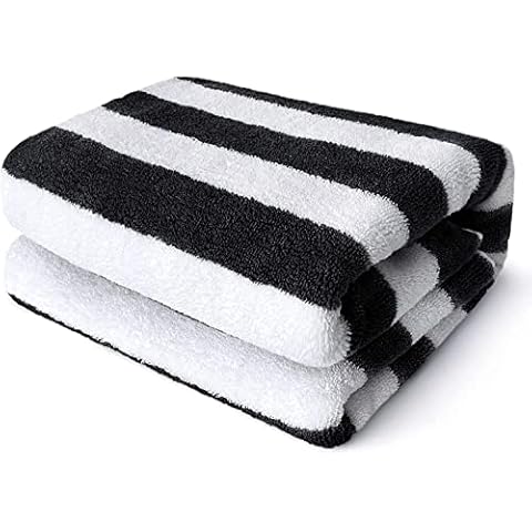 Beach Towel Black & White Stripe %100 Turkish Cotton (Black & White) Cover