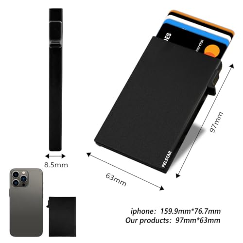 Image of FELSTAR Card Holder RFID Blocking Aluminum Pop Up Smart Credit /Debit ATM Wallet for Men's and Women's Corporate Gift for Employees Black (Minimalist)
