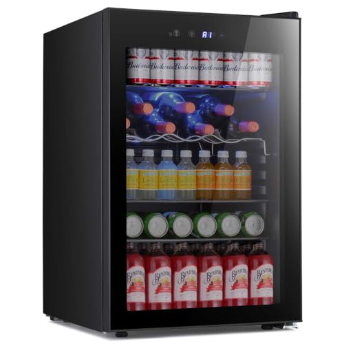 Antarctic Star Beverage Refrigerator -145 Can Mini Fridge for Soda Beer or wine,Small Drink Dispenser, For Office or Bar with Adjustable Removable Shelves，4.5 Cu. Ft. (Black)