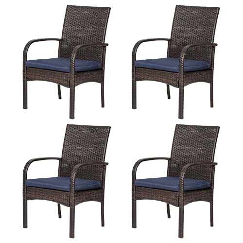 SAILARY Wicker Patio Dining Chairs Set of 4 - All Weather Outdoor Wicker Chairs with Cushion, 350 lb Weight Capacity Patio Chairs for Outdoor Table, Brown PE Rattan for Backyard, Porch, Garden