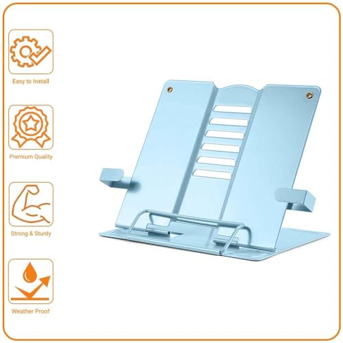 Image of Metal Book Stand Holder | Portable Cookbook Holder,Adjustable Recipes Book Organizer | Book Stands & Holders for Reading Study Foldable Accessories (Blue)