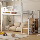 Conception créative : l'espace ouvert sous ce lit mezzanine permet d'aménager de manière flexible des espaces d'étude, des zones de divertissement,des coins salon ou des sections de rangement pour répondre à divers besoins quotidiens.Cette disposition facilite le zonage fonctionnel pour le sommeil,l'apprentissage et les loisirs, ce qui le rend particulièrement adapté aux appartements compacts ou aux pièces polyvalentes afin de maximiser l'efficacité spatiale.