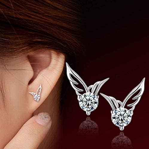 DTECGOUG Fashion Lady 925 Sterling Silver Angel Wings Crystal Stud Earrings Cubic Zirconia Angel Wings Stud Earrings - Image 2