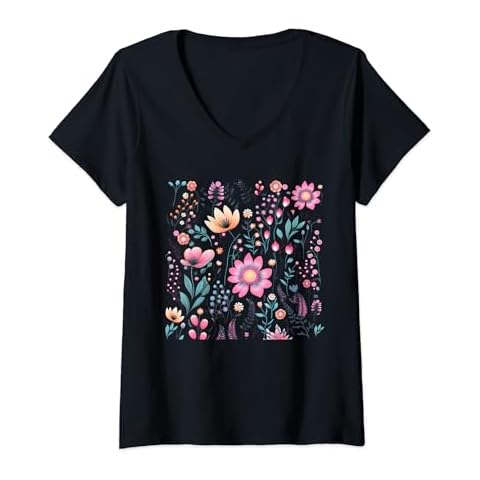 Womens Wild Blooms Nature's Colorful Canvas V-Neck T-Shirt Cover