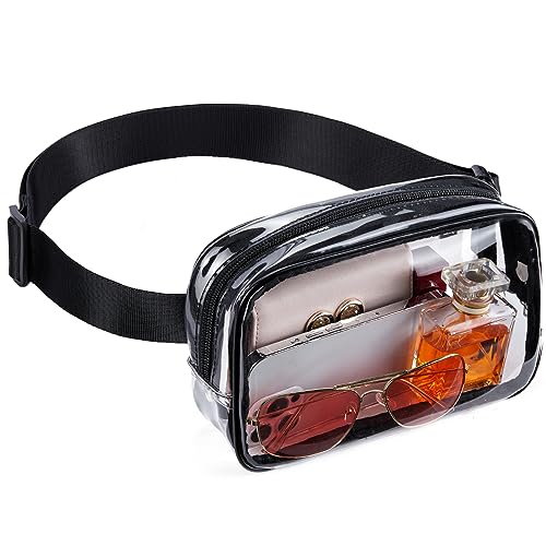 Telena Clear Fanny Pack Clear Bag for Stadium Events Crossbody Bag Purse Approved for Concerts with Adjustable Strap Solid Black