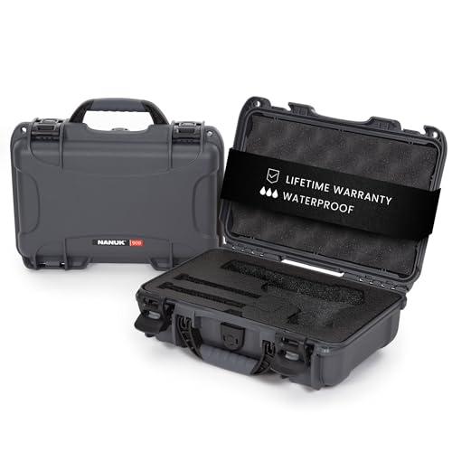 NANUK 909 Waterproof Professional Classic Pistol/Gun Case, Military Approved with Custom Insert - Graphite