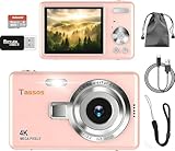 Câmera digital 1080P FHD 4k com tela LCD de 2,4', compacta e portátil para vlogs e fotos, com cartão SD de 32GB e zoom digital de 16x para adolescentes, estudantes e iniciantes. (Rosa)