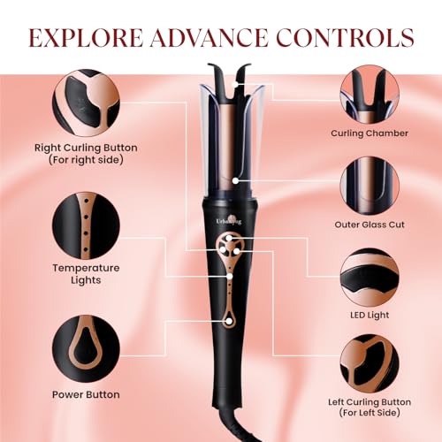 Image of Urban Yog 3-in-1 Hot Air Brush & MakeMeBold Automatic Hair Curler Combo | Hair Dryer, Straightener, Volumizer & Curler | 1200 Watts, Dual Voltage, Anti-Scald, Ceramic Coating, Black and Rose Gold