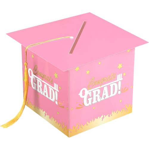 Image of Outus 2026 Grad Card Box with Tassel Congrats Graduation Cap Card Holder for Graduation Gift Box Party Supplies(Pink,Stylish)
