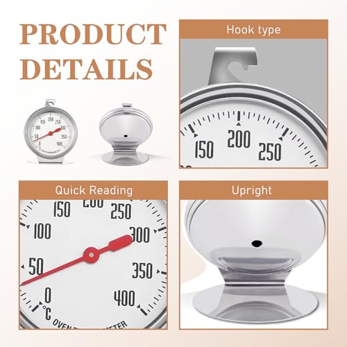 Miniatura 5 de Termómetro Para Horno En Acero Inoxidable Con Dial Grande - Rango 0-400 C, Ideal Para Hornear, Cocinar Y Barbacoa - Compatible Con Hornos Eléctricos, De Gas Y De Leña