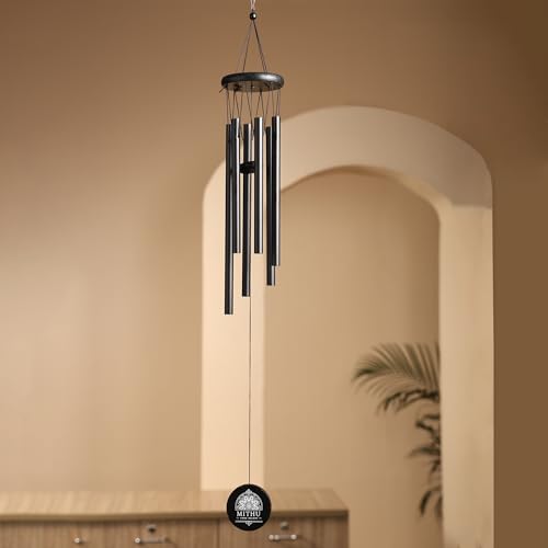 Wind Chimes for Balcony Elegant Wind Chime for Positive Energy & Relaxation Stylish Wind Chimes 80cm 6 Tube Aluminium Black absorbs Negative Energy (Black-Circle Shape)