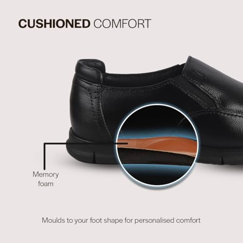 Image of FAUSTO Men Genuine Leather Formal Round Toe Pull-On Loafer Shoe with Superior Comfort | Shock Absorption Leather Memory Cushioned Insole | Broad Feet, Anti Skid Sole