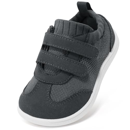 STQ KIDS Toddler Wide Toe Box Shoes Barefoot Boys Sneakers Kids Tennis First Walking Zero Drop Daily Wear School Outdoor Activities Breathable Comfortable Dark Grey Toddler Size 8