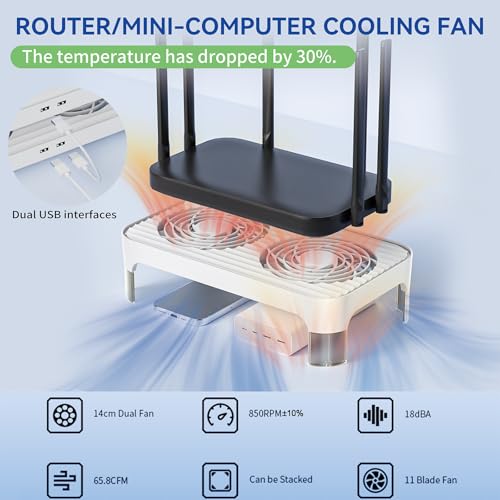 Image of X4 Quiet USB Cooling Fan, High Speed Dual 140mm USB PC Fan, 1-Touch Switch & 2 USB Ports, Stackable Design for Router, Receiver Amplifier, DVR, PlayStation, Xbox, Computer Cabinet Cooling
