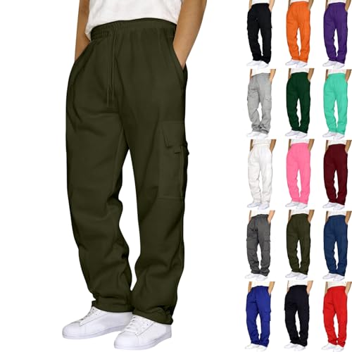 Pantalones deportivos tipo cargo para hombre, grandes y altos, holgados, casuales, para entrenamiento, correr, con cordón, pierna ancha, cargos, #F08-verde militar, X-Large