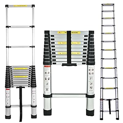 Telescopic Ladders 10.5ft 3.2M 150KG Max Capacity Extension Folding Portable Aluminum Lightweight Easy to Store in Car Trunk Home Loft Attic Step Ladder DIY Builer Supplies EN131